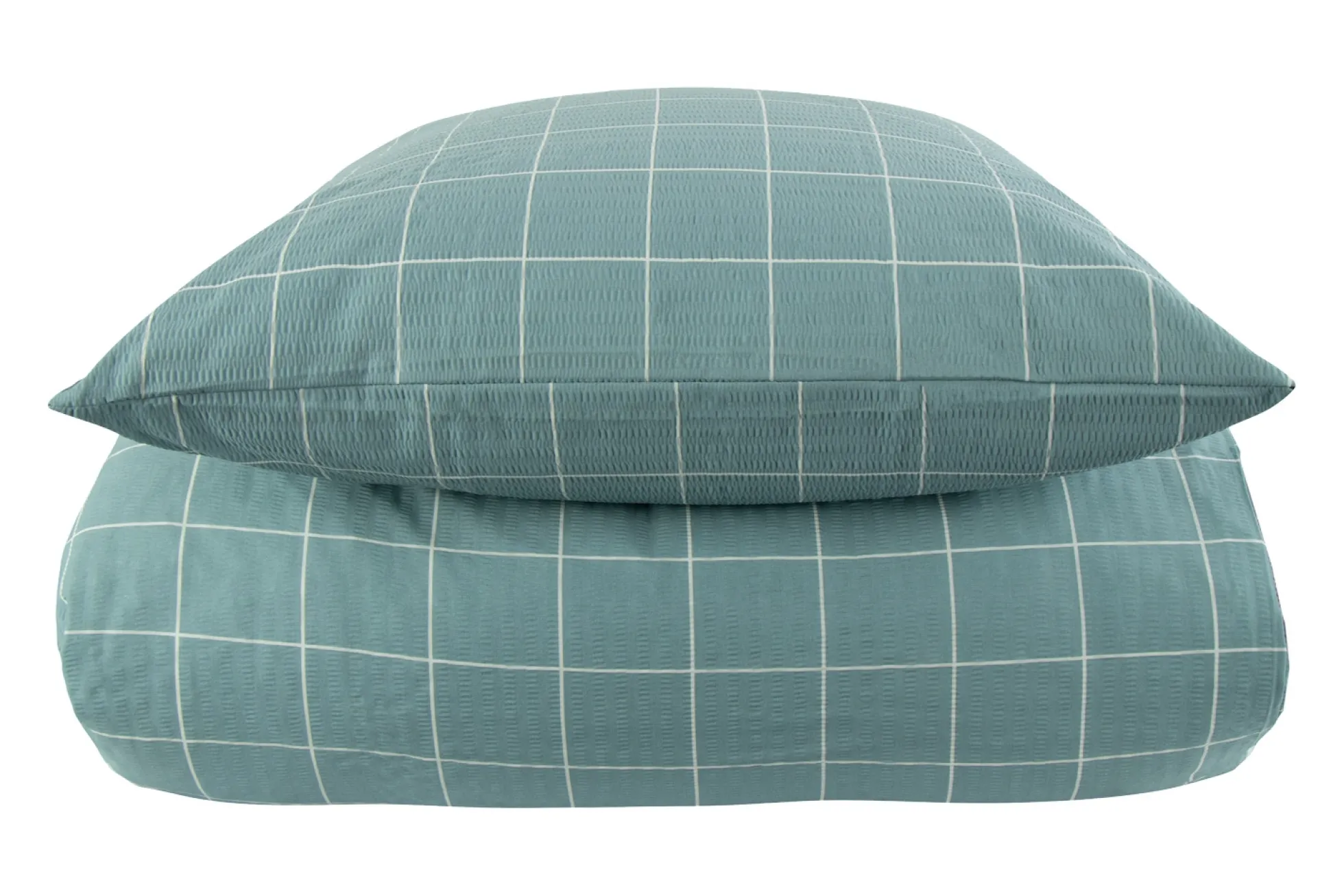 Dobbelt sengetøj 200x220 cm - Bæk og Bølge - 100% Bomulds krep - Grønne tern