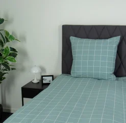 Dobbelt sengetøj 200x220 cm - Bæk og Bølge - 100% Bomulds krep - Grønne tern
