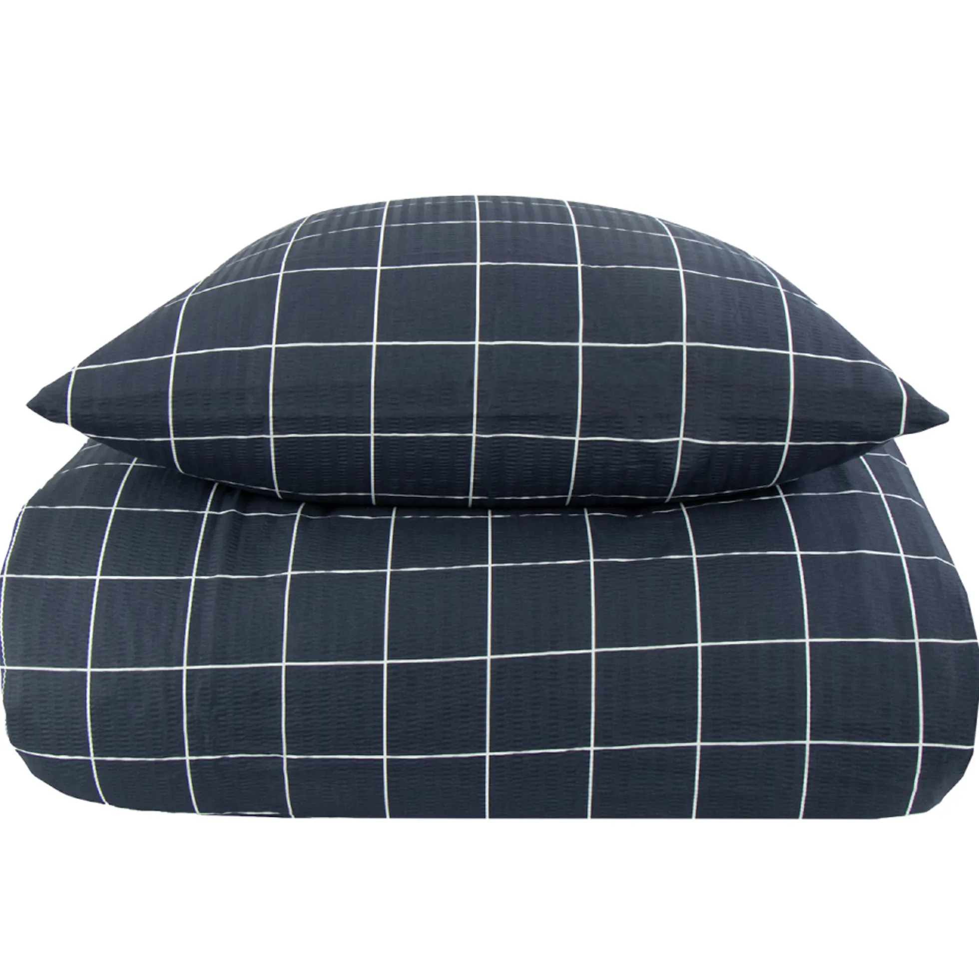 Dobbelt sengetøj 200x220 cm - Bæk og Bølge - 100% Bomulds krep - Blå tern