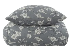 Dobbelt sengetøj 240x220 cm - Bæk og Bølge - 100% Bomulds krep - Gråt blomster print