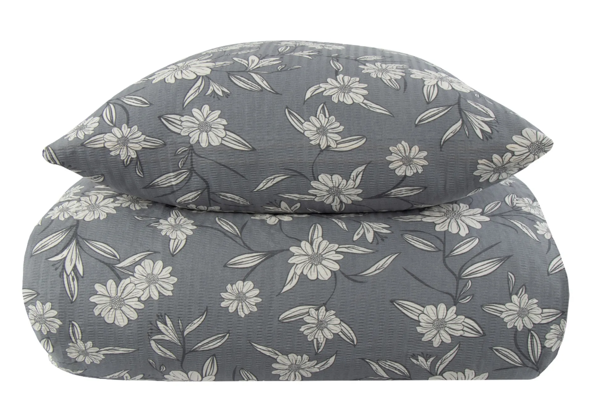 Dobbelt sengetøj 240x220 cm - Bæk og Bølge - 100% Bomulds krep - Gråt blomster print