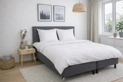 Dobbelt sengetøj 240x220 cm - Bæk og Bølge - 100% Bomulds krep - Hvidt ensfarvet