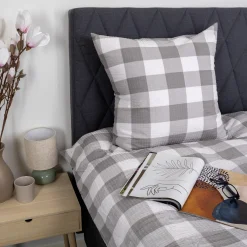 Dobbelt sengetøj 240x220 cm - Bæk og Bølge - 100% Bomulds krep - Grå tern