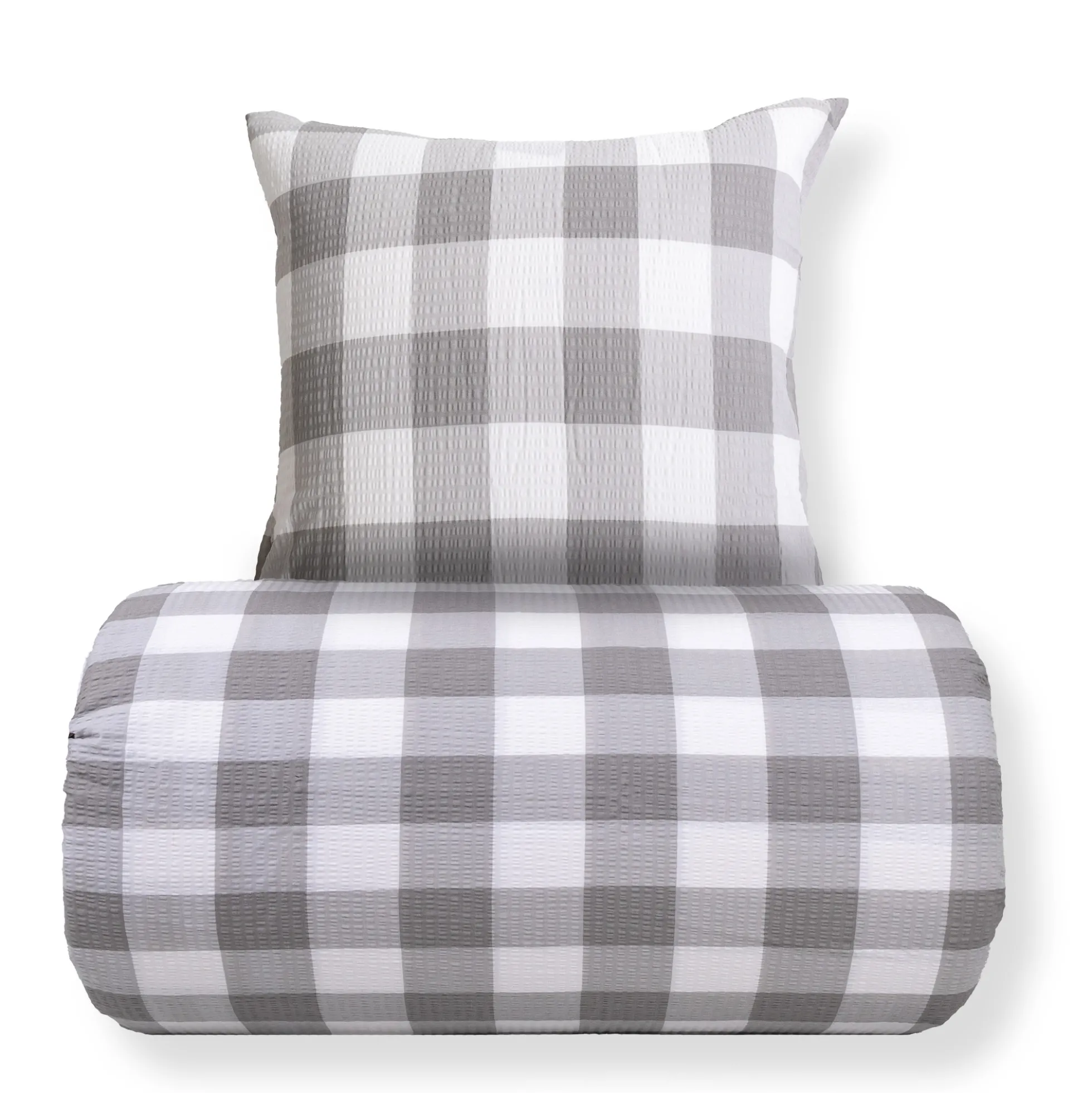 Dobbelt sengetøj 240x220 cm - Bæk og Bølge - 100% Bomulds krep - Grå tern