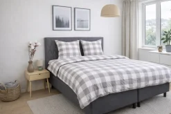 Dobbelt sengetøj 240x220 cm - Bæk og Bølge - 100% Bomulds krep - Grå tern