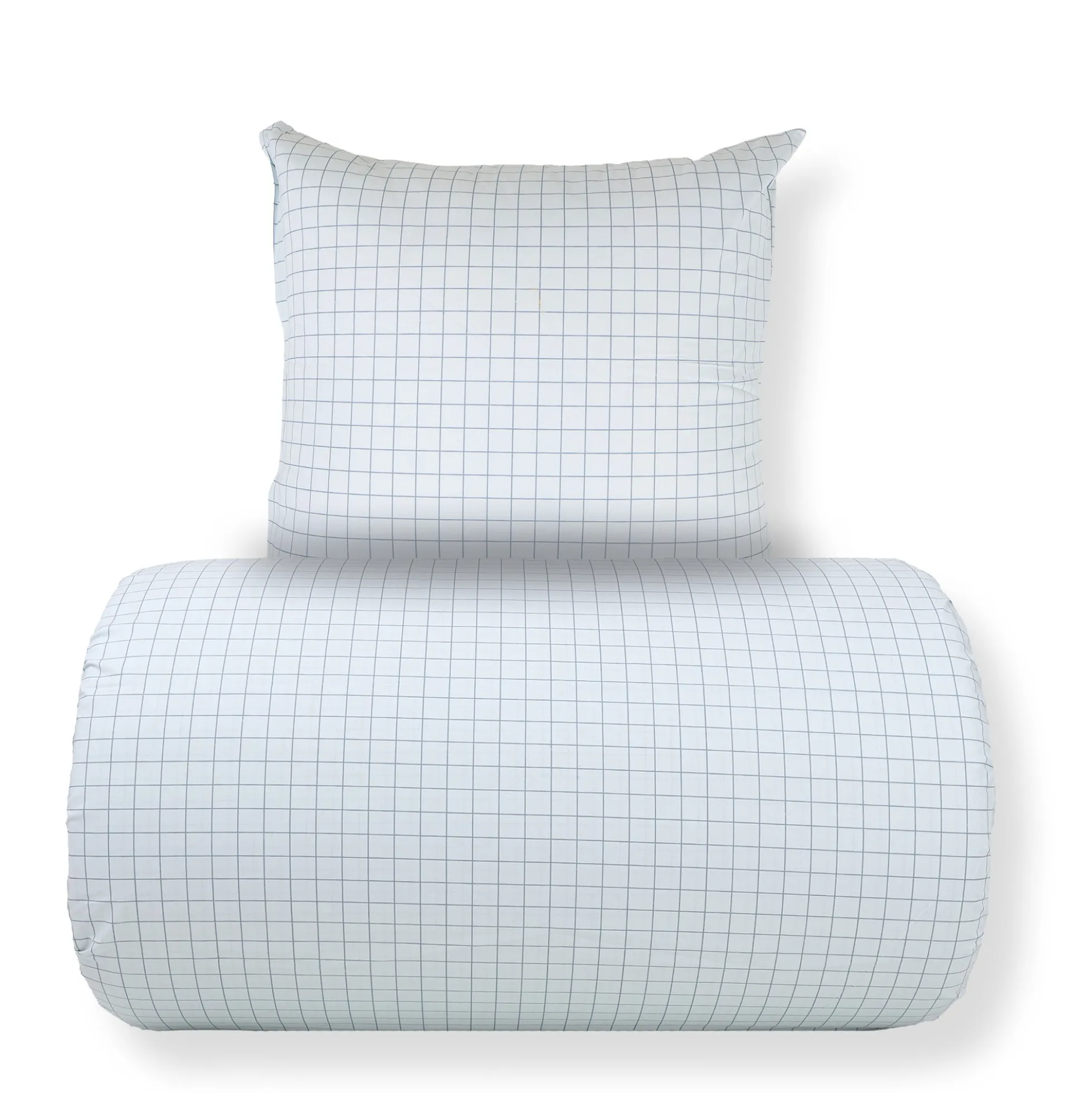 Dobbelt sengetøj 200x220 cm - 100% bomuld - Blåt med mørkeblå tern