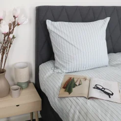 Dobbelt sengetøj 200x220 cm - 100% bomuld - Blå med brune striber