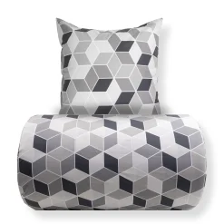 Dobbelt sengetøj 200x220 cm - 100% bomuld - Gråt med grafisk design