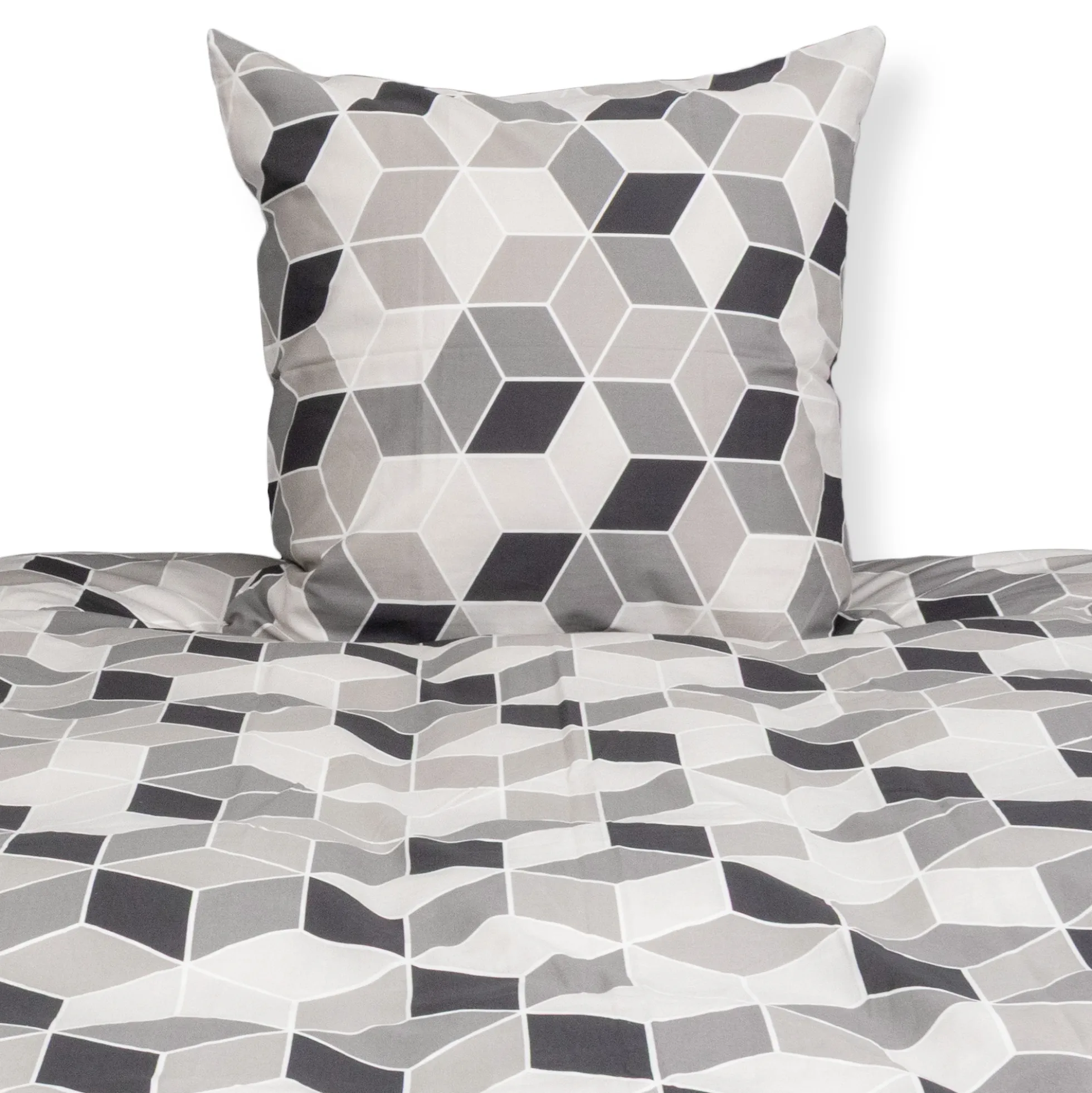 Dobbelt sengetøj 200x220 cm - 100% bomuld - Gråt med grafisk design