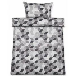 Dobbelt sengetøj 200x220 cm - 100% bomuld - Gråt med grafisk design