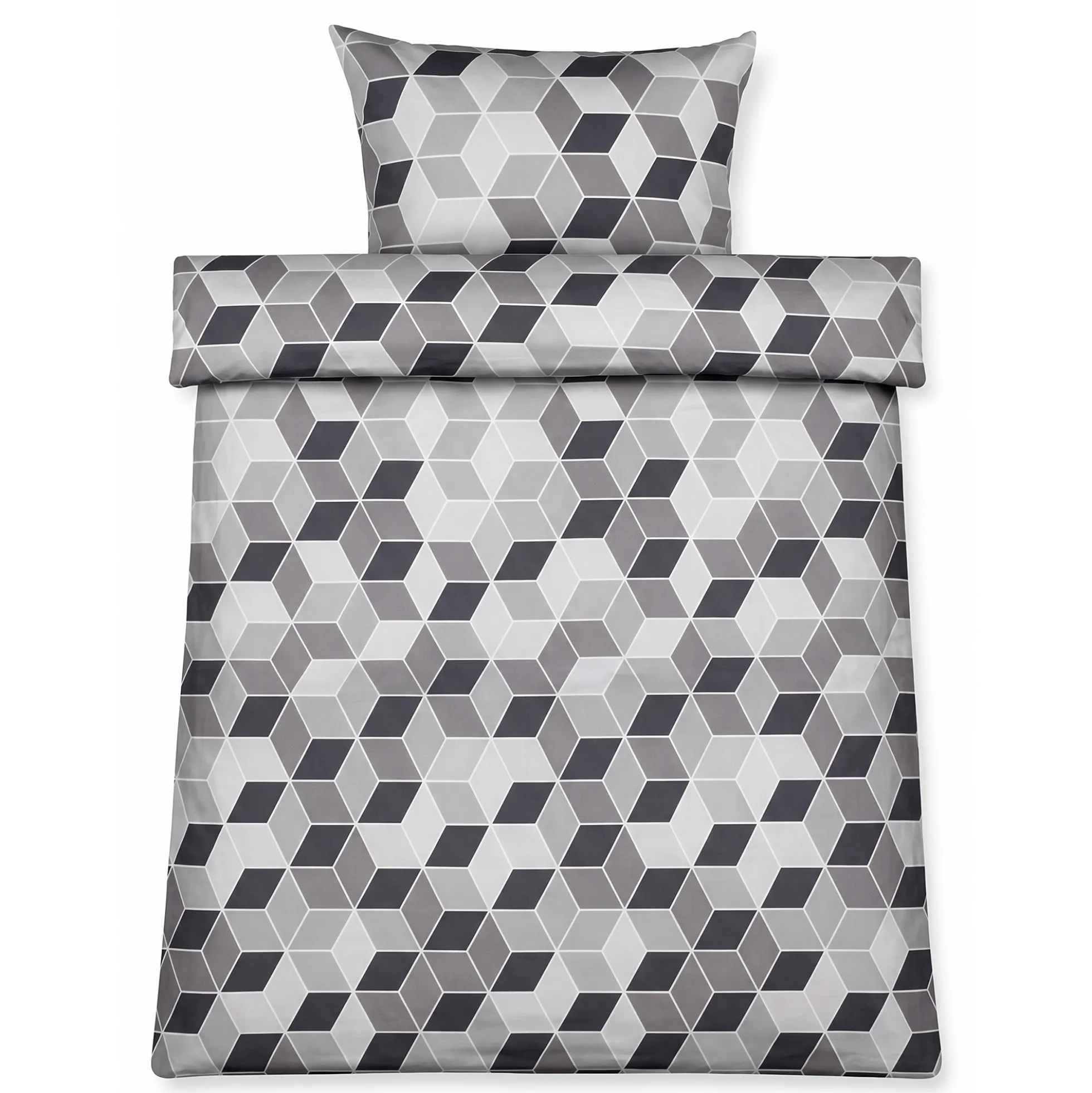 Dobbelt sengetøj 200x220 cm - 100% bomuld - Gråt med grafisk design