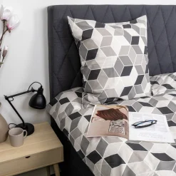 Dobbelt sengetøj 200x220 cm - 100% bomuld - Gråt med grafisk design