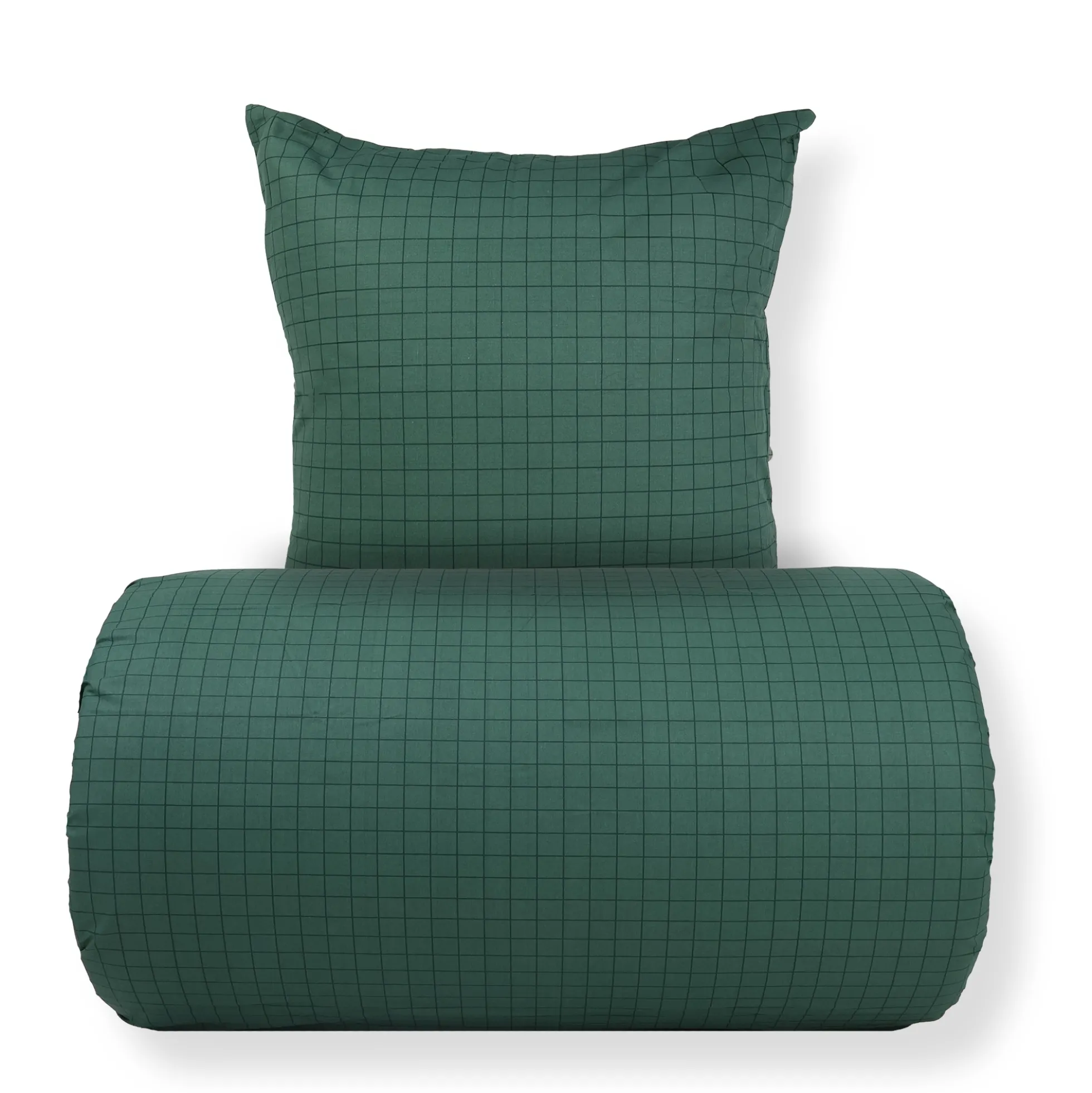 Dobbelt sengetøj 200x220 cm - 100% bomuld - Grønt med mørkegrønne tern