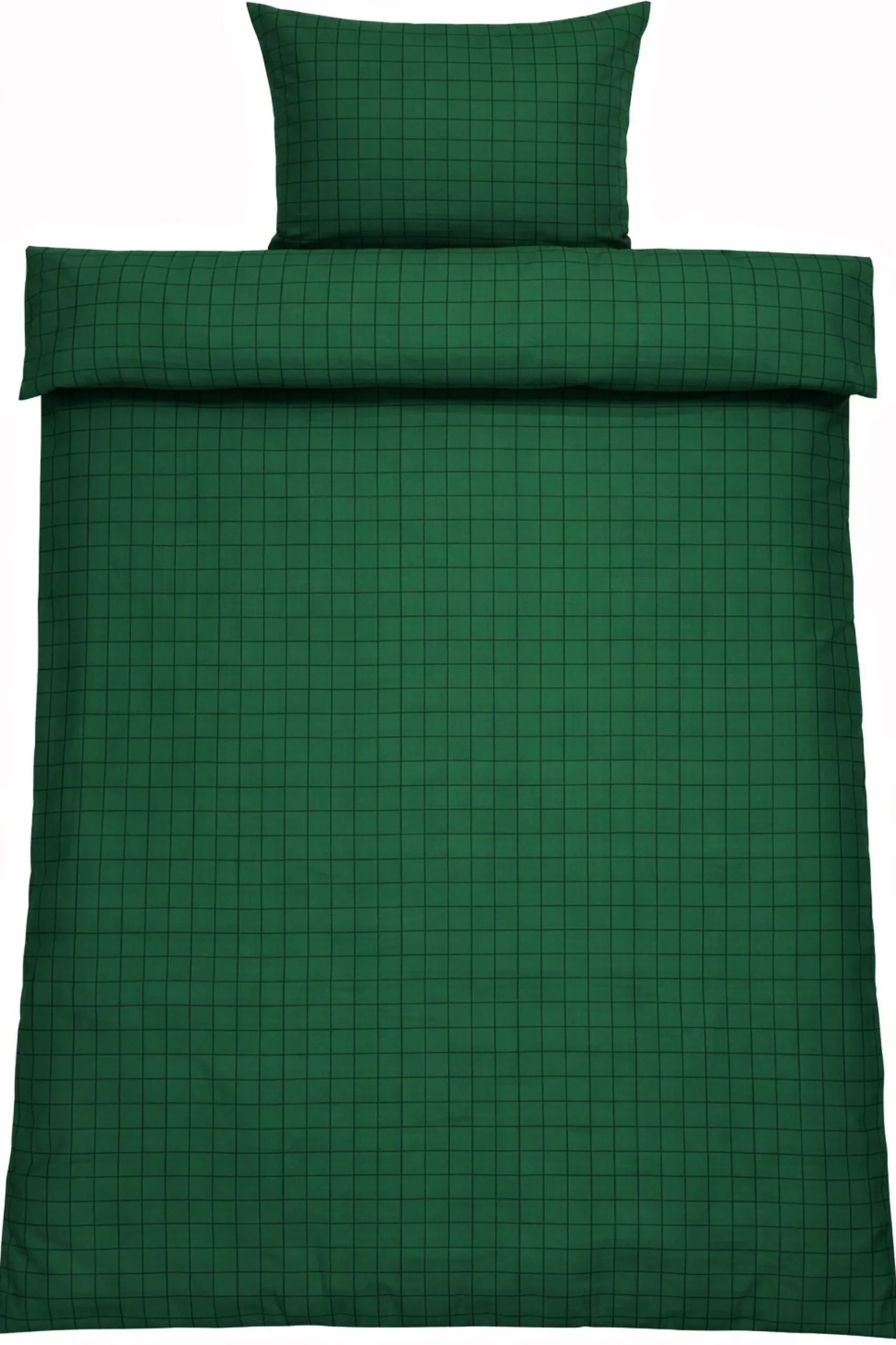 Dobbelt sengetøj 200x220 cm - 100% bomuld - Grønt med mørkegrønne tern