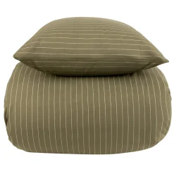 Dobbelt sengetøj 200x220 cm - 100% bomuld - Grøn med sandfarvet striber