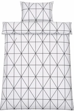 Dobbelt sengetøj 200x200 cm - 100% bomuld - Hvidt med sorte harlekintern