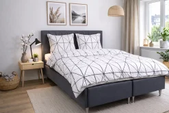 Dobbelt sengetøj 200x200 cm - 100% bomuld - Hvidt med sorte harlekintern