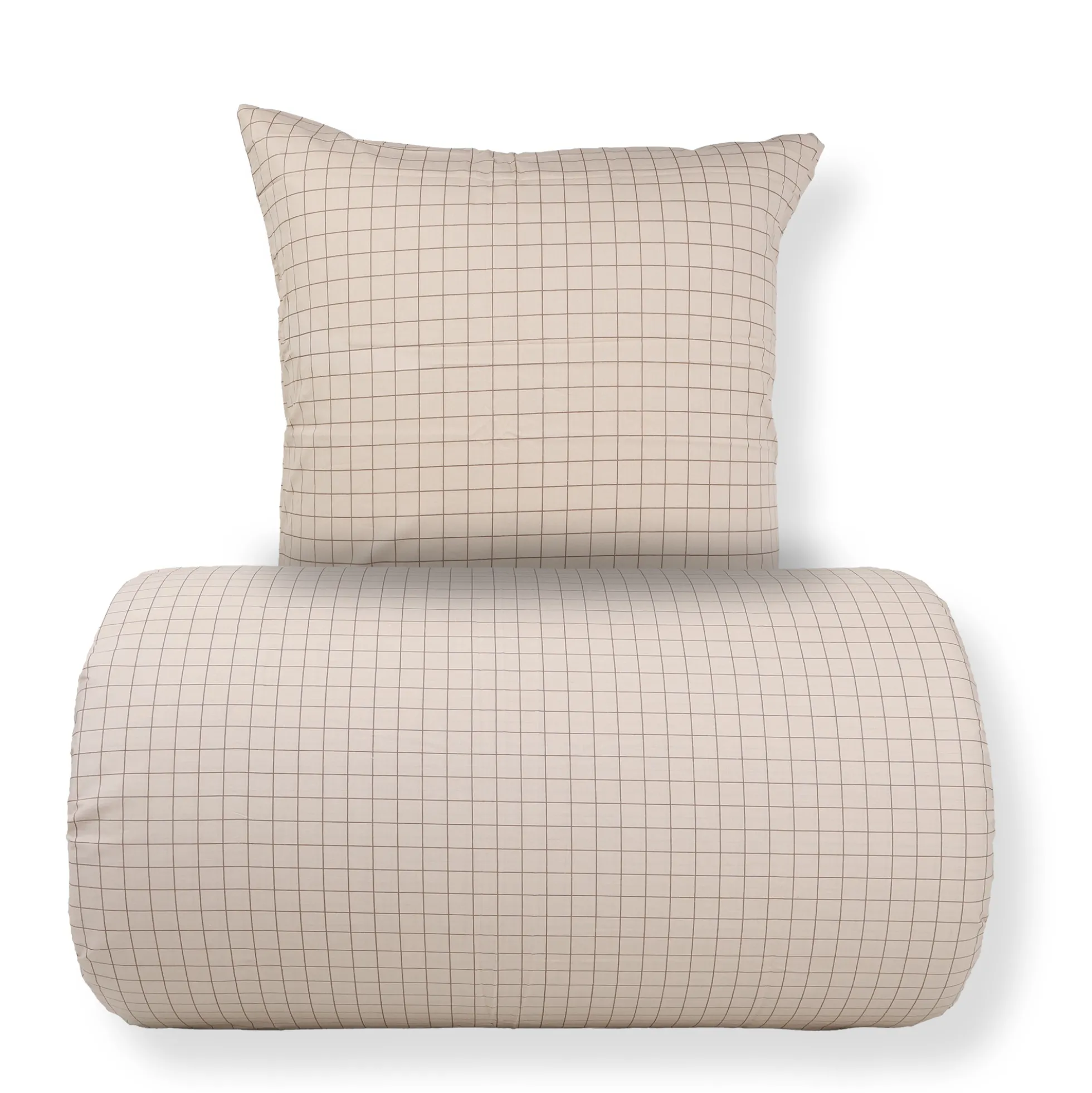 Dobbelt sengetøj 240x220 cm - 100% bomuld - Sandfarvet med brune tern