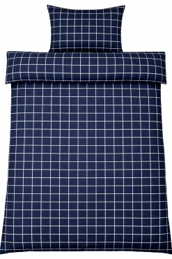 Dobbelt sengetøj 200x220 cm - Bomulds flonel - Blå med hvide tern