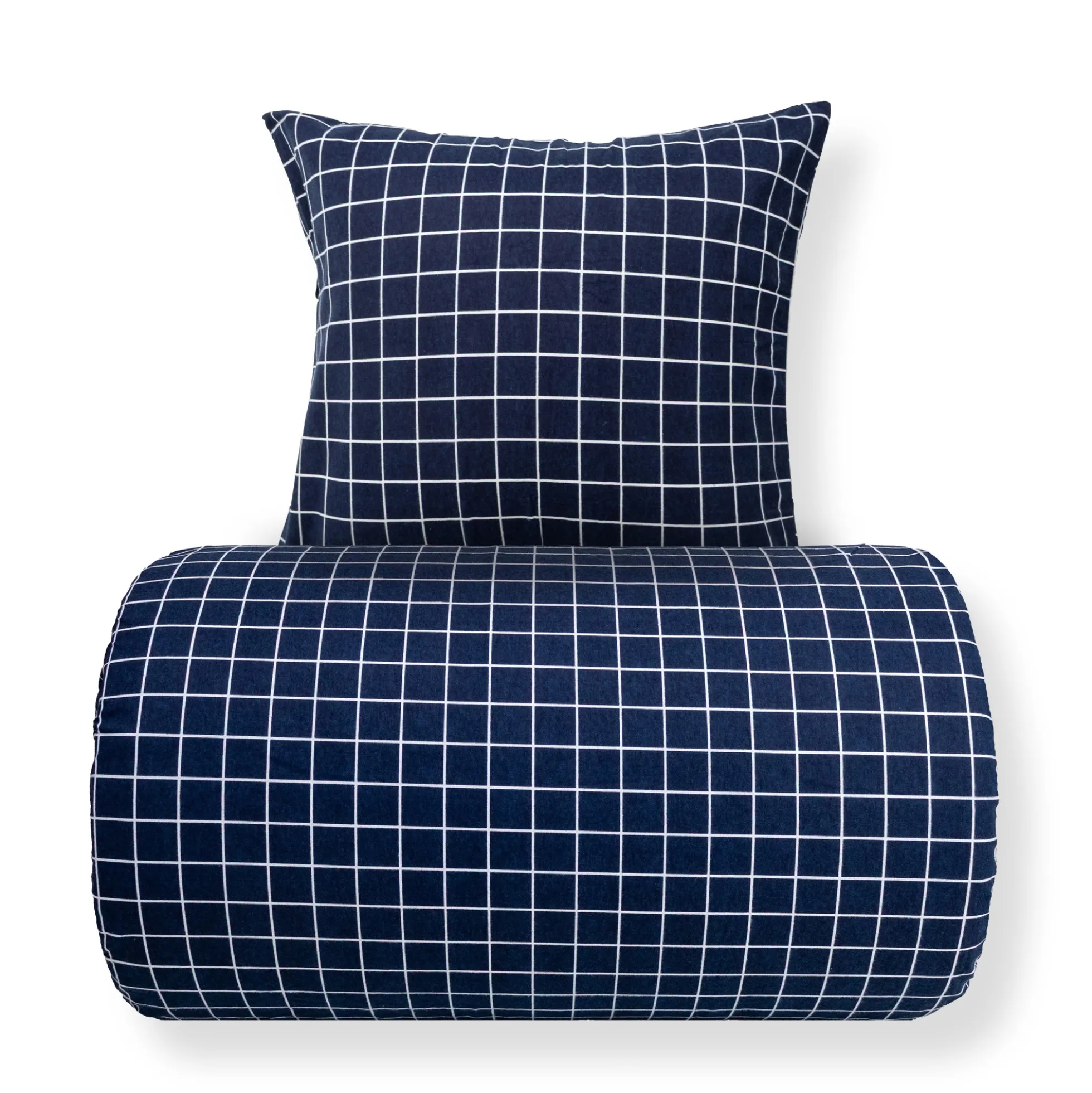 Dobbelt sengetøj 200x220 cm - Bomulds flonel - Blå med hvide tern