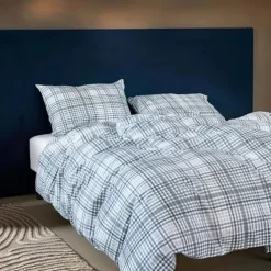 Dobbelt sengetøj 200x220 cm - 100% bomuldsflonel - Høie of Scandinavia - David Dæmpet Blå