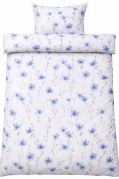 Dobbelt sengetøj 200x200 cm - Bomulds flonel - Hvid med blå blomster