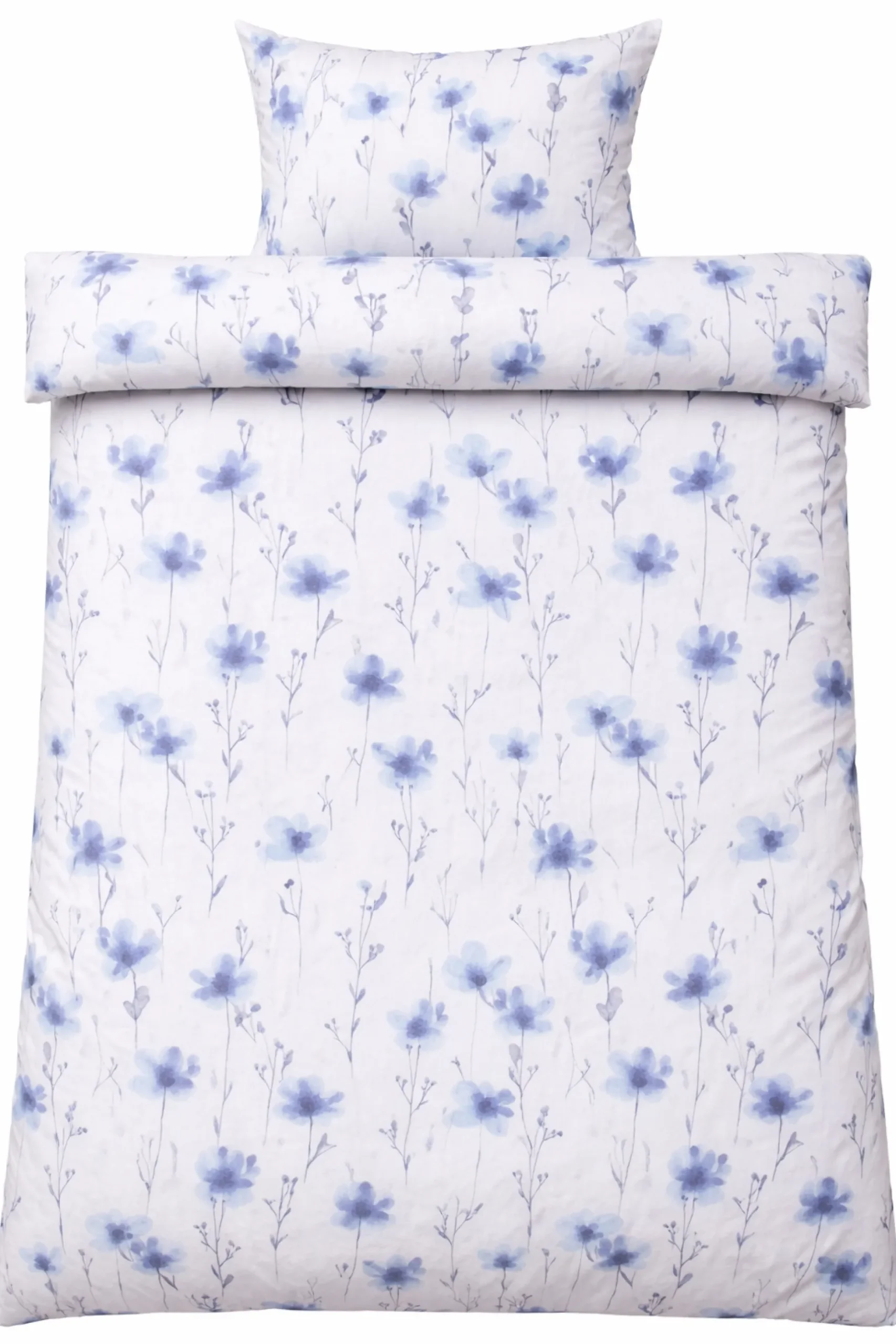 Dobbelt sengetøj 200x200 cm - Bomulds flonel - Hvid med blå blomster