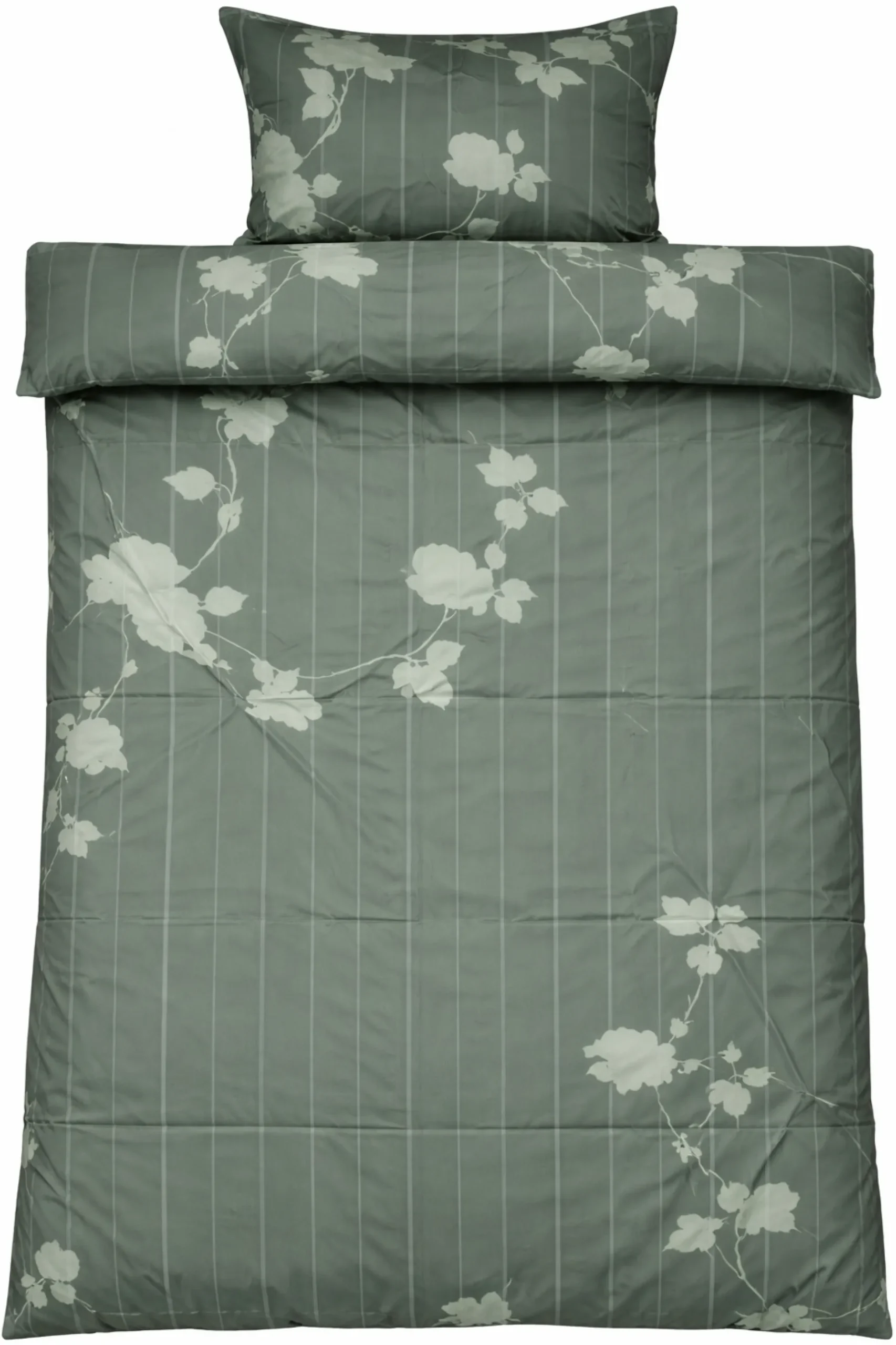 Dobbelt sengetøj 200x220 cm - 100% bomuldssatin - Rosenbloom - Grønt blomstret og stribet print