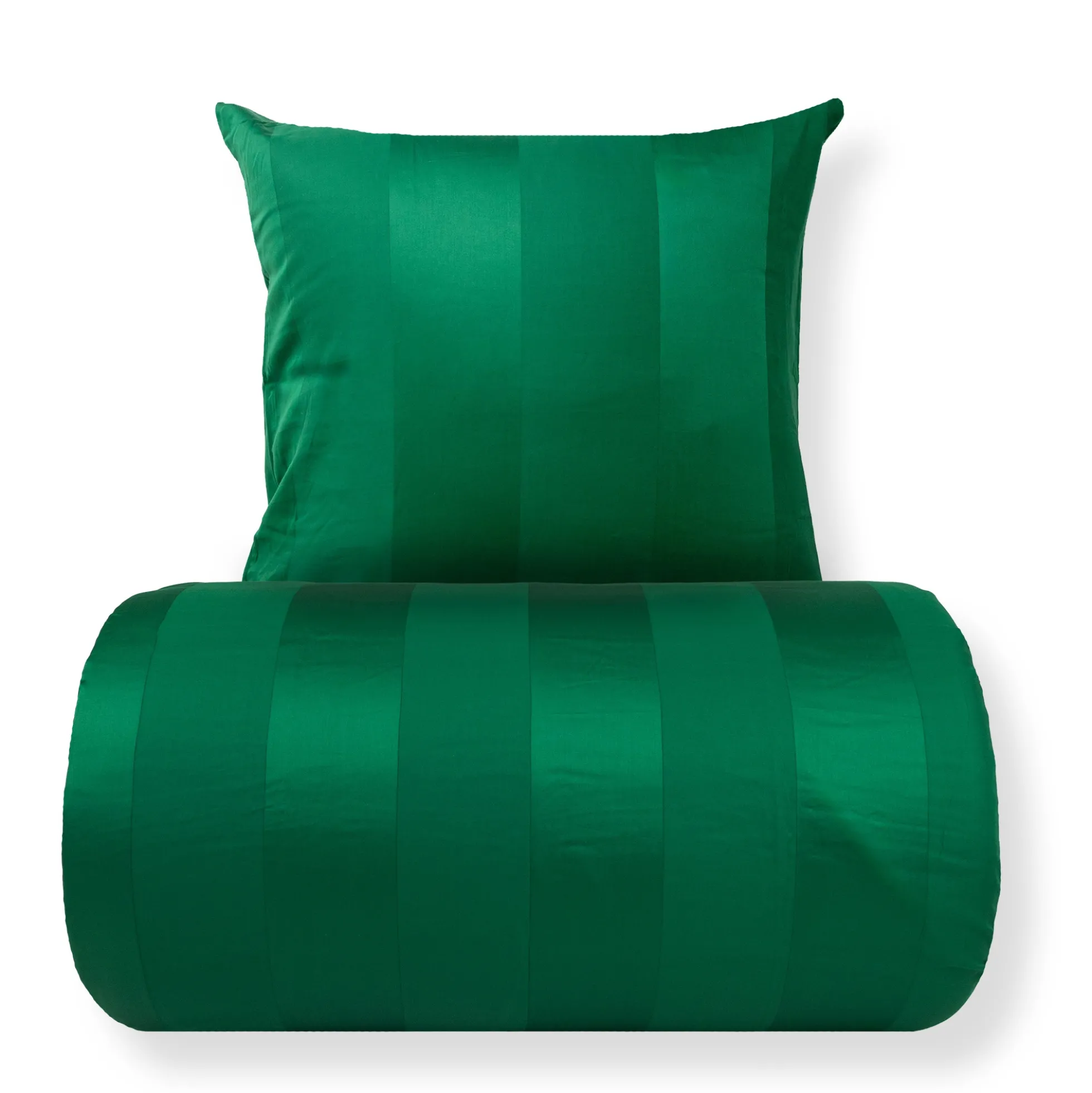 Dobbelt sengetøj 200x220 cm - 100% bomuldssatin - Lone - Grønne jacquardvævet striber