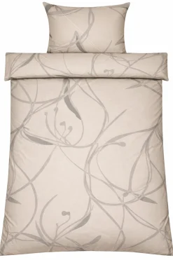 Dobbelt sengetøj 200x220 cm - 100% bomuldssatin - Iris - Beige blomster print