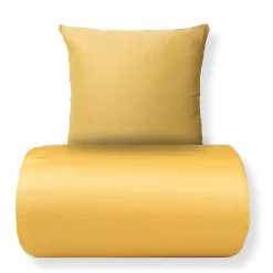 Dobbelt sengetøj 200x220 cm - 100% bomuldssatin - Gul med hvid pipingkant