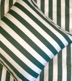 Dobbelt sengetøj 240x220 cm - 100% bomuldssatin - Nordic Stripe - Grønne striber