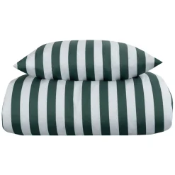 Dobbelt sengetøj 240x220 cm - 100% bomuldssatin - Nordic Stripe - Grønne striber