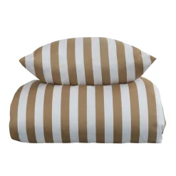 Dobbelt sengetøj 240x220 cm - 100% bomuldssatin - Nordic Stripe - Sandfarvet striber