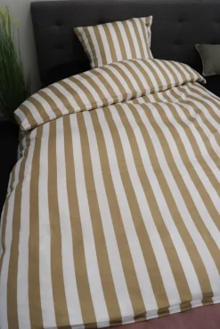 Dobbelt sengetøj 240x220 cm - 100% bomuldssatin - Nordic Stripe - Sandfarvet striber