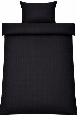 Dobbelt sengetøj 240x220 cm - 100% bomuldssatin - Sort jacquardvævet - Ensfarvet