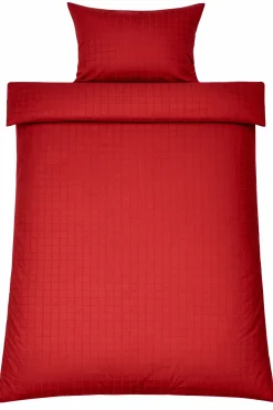Dobbelt sengetøj 240x220 cm - 100% bomuldssatin - Rødt jacquardvævet - Ensfarvet