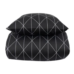 Dobbelt sengetøj 240x220 cm - Bomuldssatin - Sort harlekin design