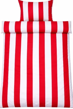 Dobbelt sengetøj 240x220 cm - 100% bomuldssatin - Nordic Stripe - Brede røde striber