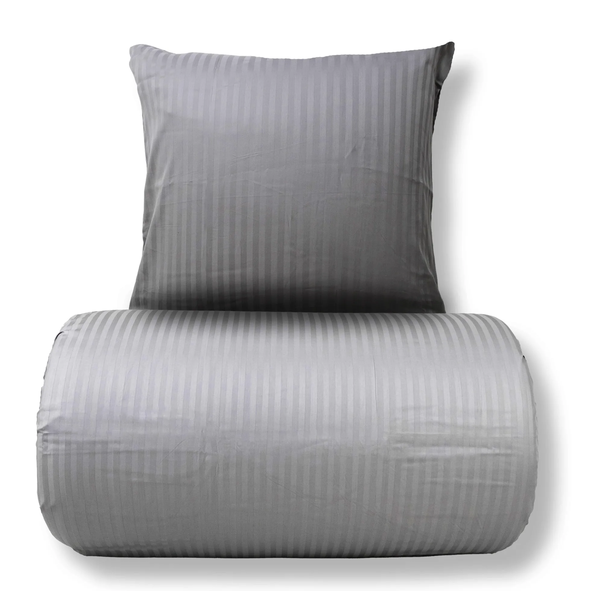 Dobbelt sengetøj 240x220 cm - 100% bomuldssatin - Klassisk lysegrå striber