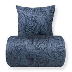 Dobbelt sengetøj 200x220 cm - Bomuldssatin - Mørkeblåt marble print