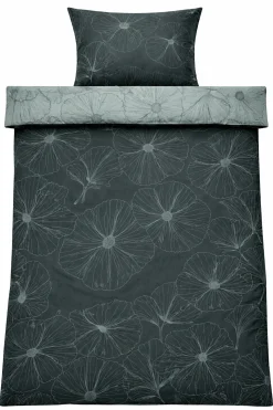 Dobbelt sengetøj 200x220 cm - Bomuldssatin - Big Flower green - Vendbart blomster print