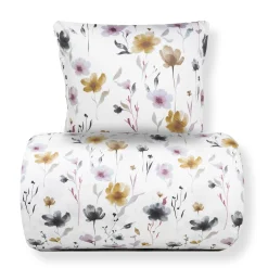 Dobbelt sengetøj 200x200 cm - Bomuldssatin - Hvidt blomster print