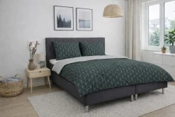 Dobbelt sengetøj 200x220 cm - 100% Bomuld - Vendbart med grønt harlequin design