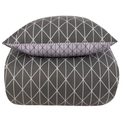 Dobbelt sengetøj 240x220 cm - 100% Bomuld - Vendbart med gråt harlequin design