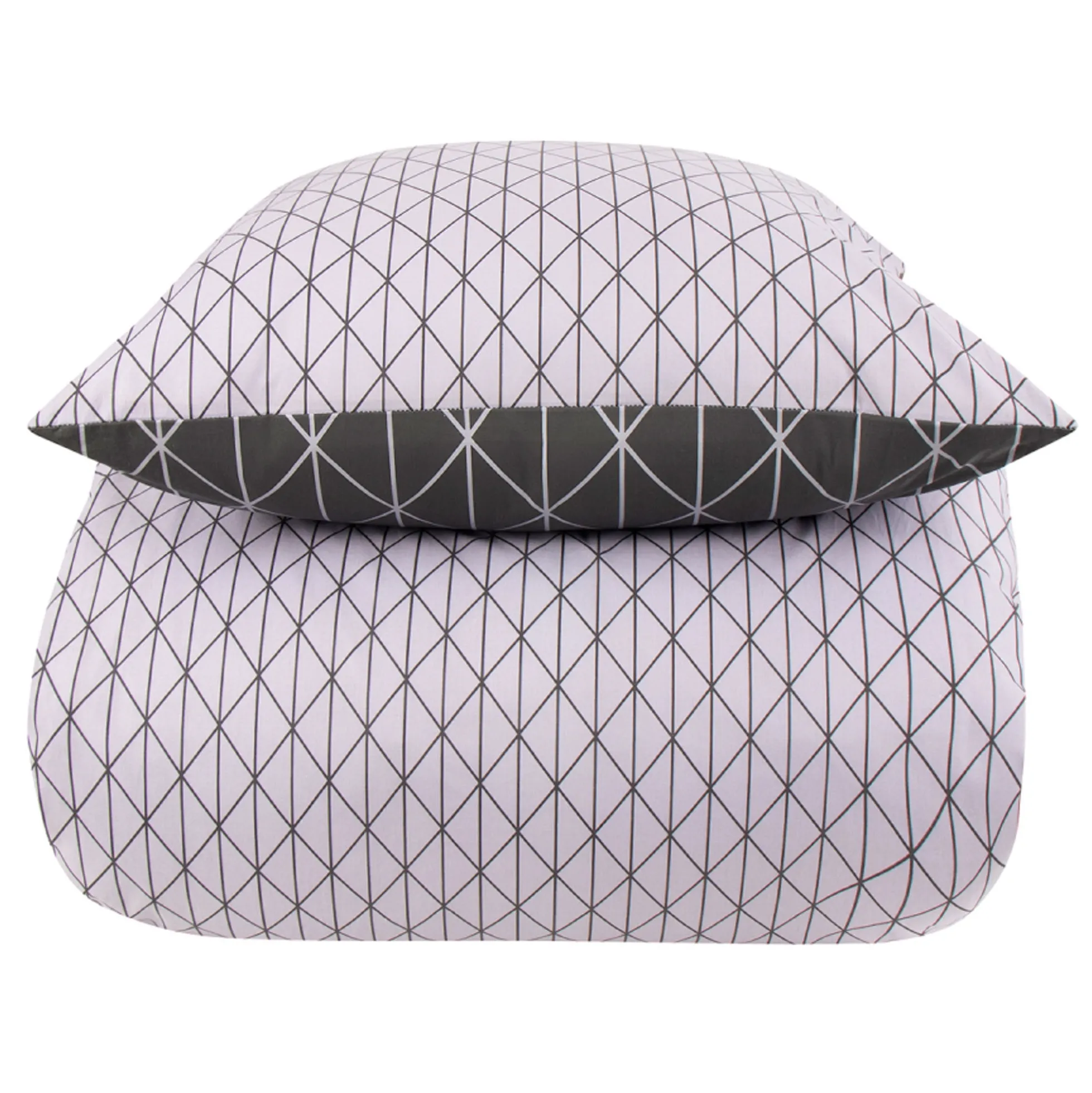 Dobbelt sengetøj 240x220 cm - 100% Bomuld - Vendbart med gråt harlequin design