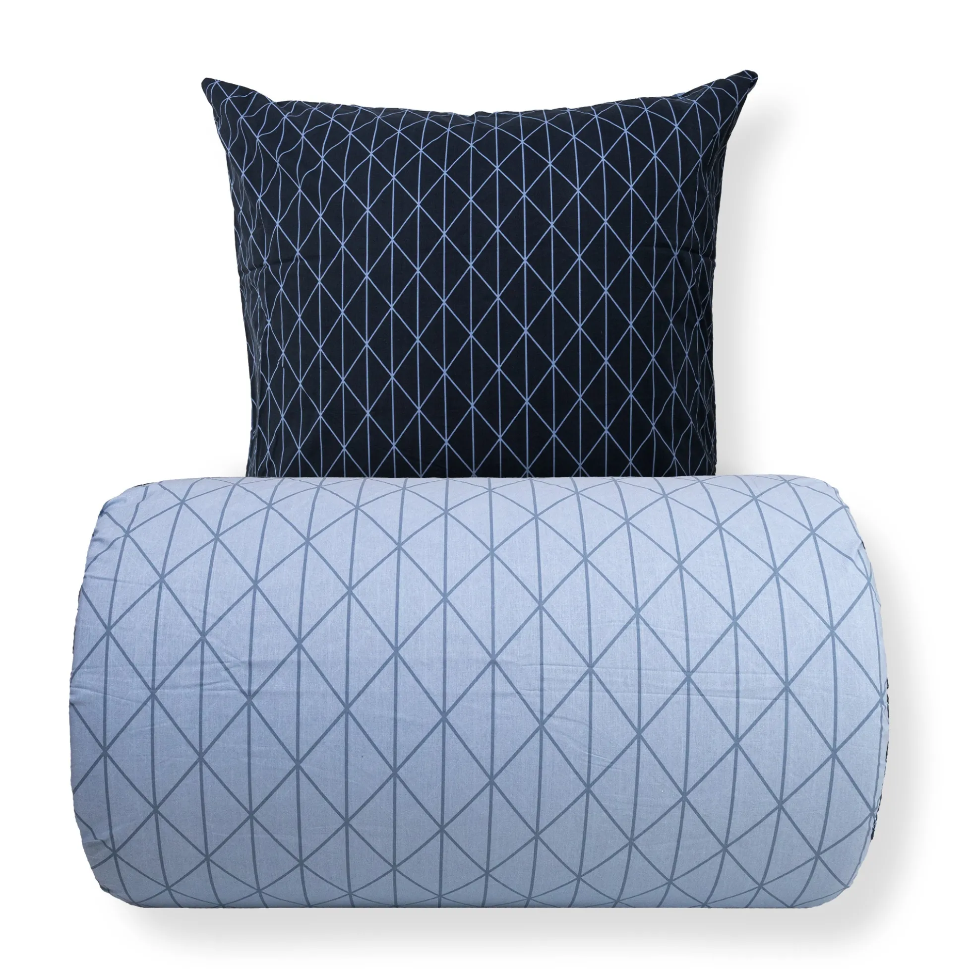 Dobbelt sengetøj 240x220 cm - 100% Bomuld - Vendbart med blåt harlequin design