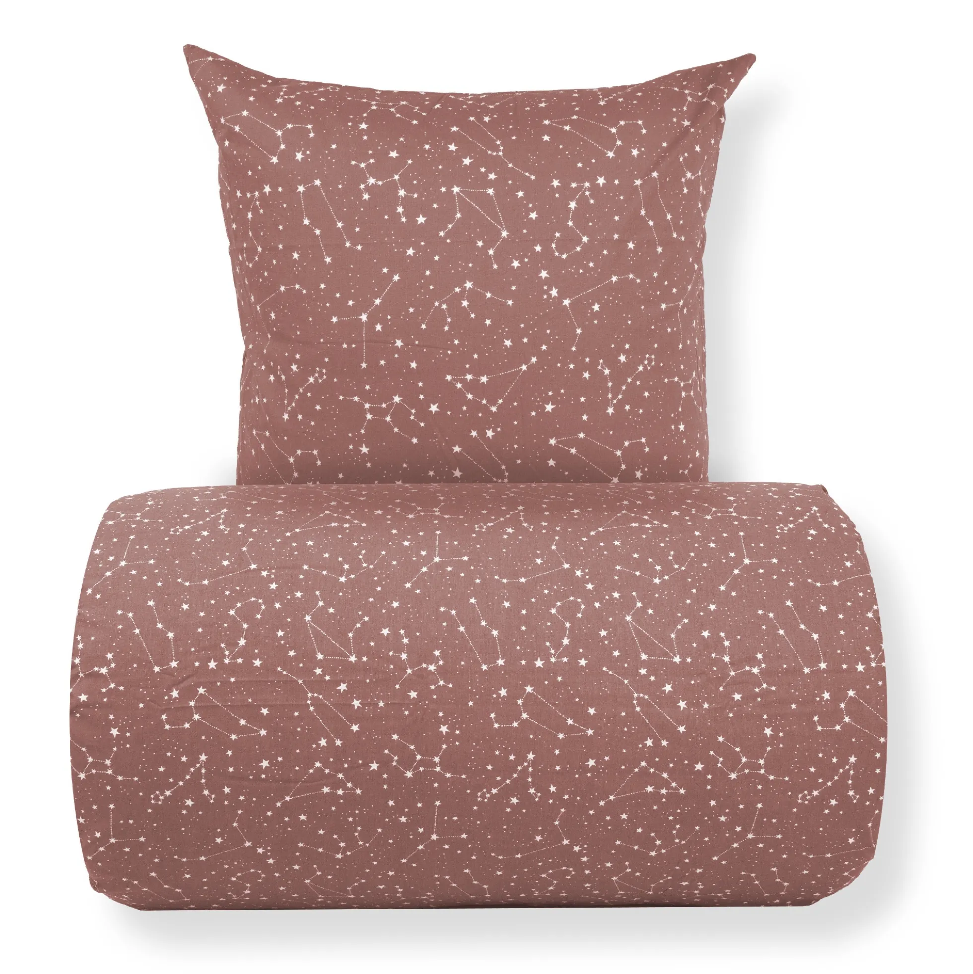 Dobbelt sengetøj 240x220 cm - 100% Bomuld - Zodiac peach - Vendbart med stjerner