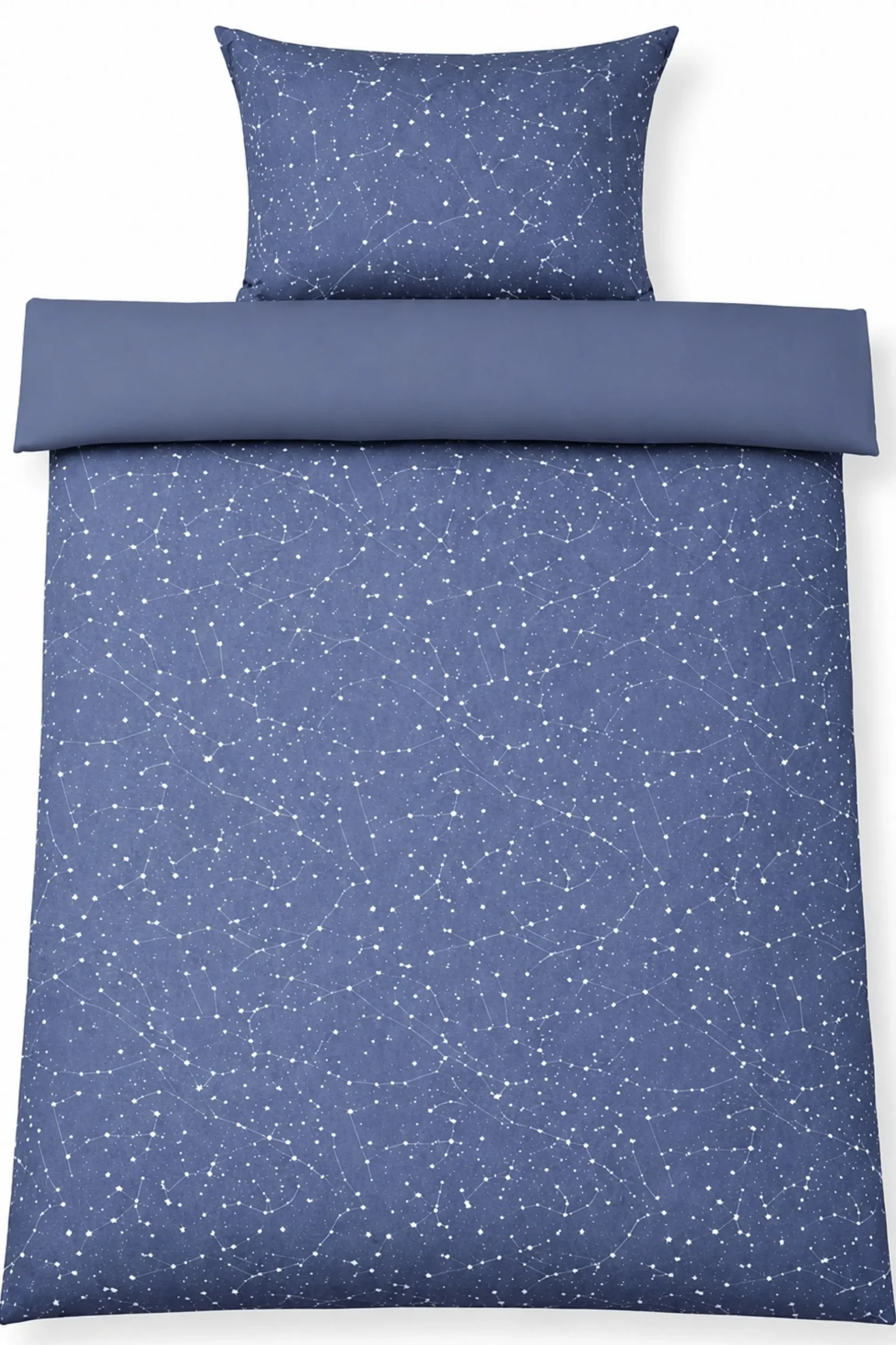 Dobbelt sengetøj 240x220 cm - 100% Bomuld - Zodiac blue - Vendbart med stjerner