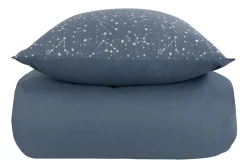 Dobbelt sengetøj 240x220 cm - 100% Bomuld - Zodiac blue - Vendbart med stjerner